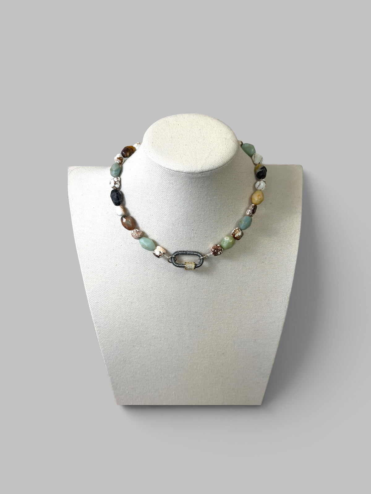 Wild Terrain Necklace: Faceted Amazonite, Wild Buffalo Turquoise Pavé clasp OOAK