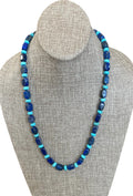 The Catherine Necklace: Gorgeous Lapis Lazuli barrel shaped beads hand knotted on silk w Turquoise accent beads Silver clasp