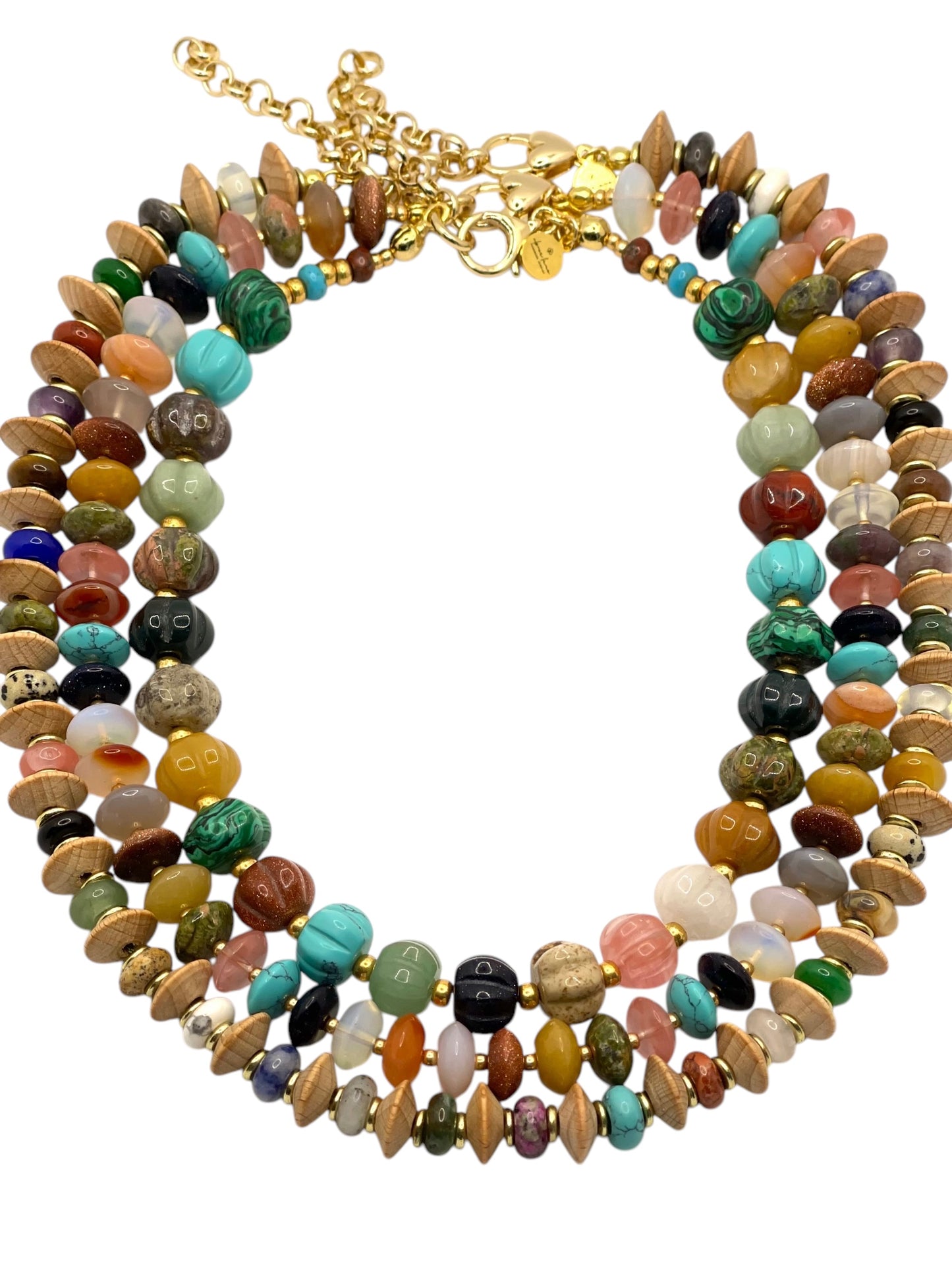 The Francis Necklace: Natural Gemstone Disc Shaped Beads w Gold or Silver Accents
