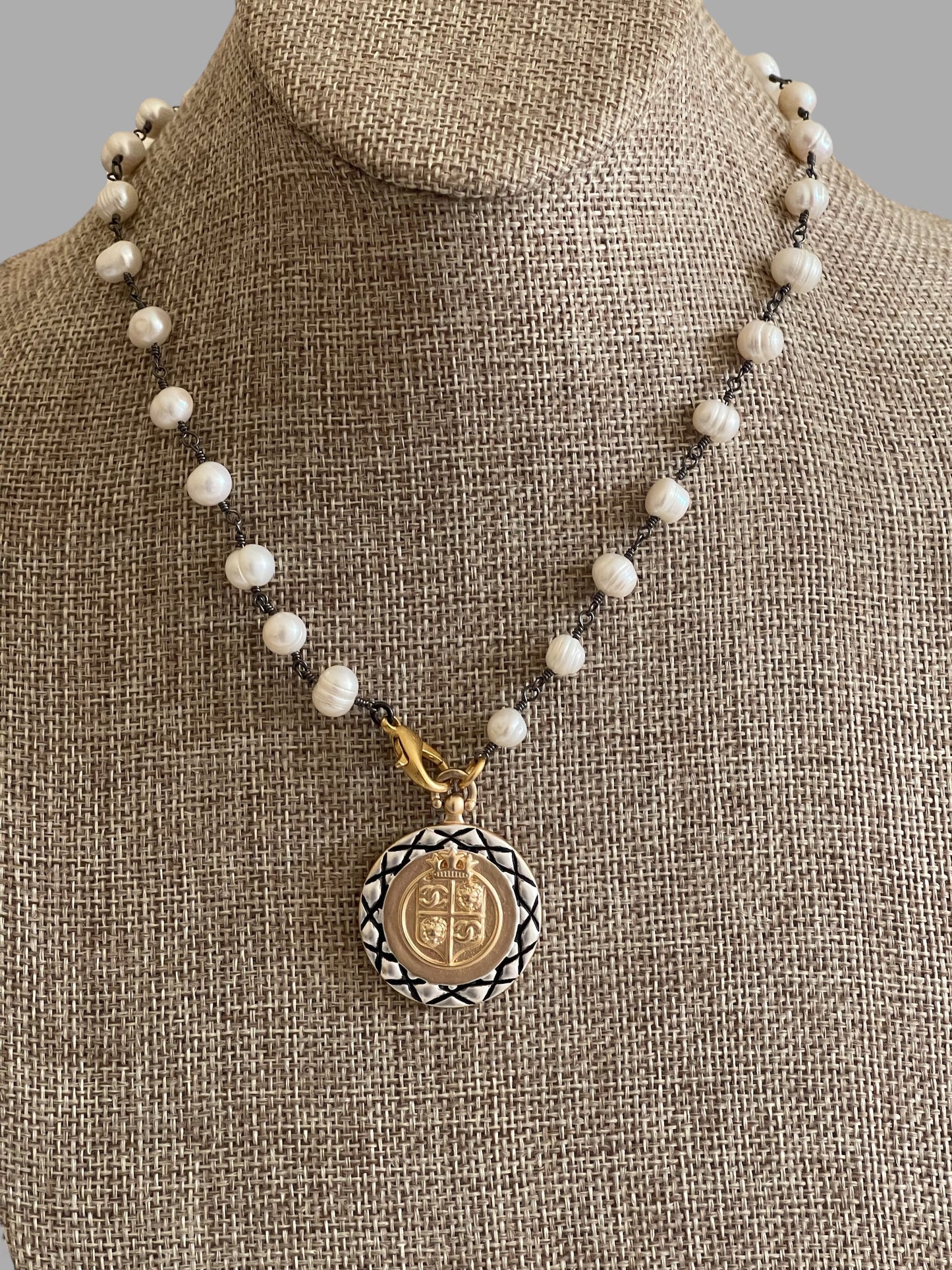 Chanel Vibes Coin Necklace: Freshwater Pearl Chain w Chanel Inspired Coin Charm OOAK!