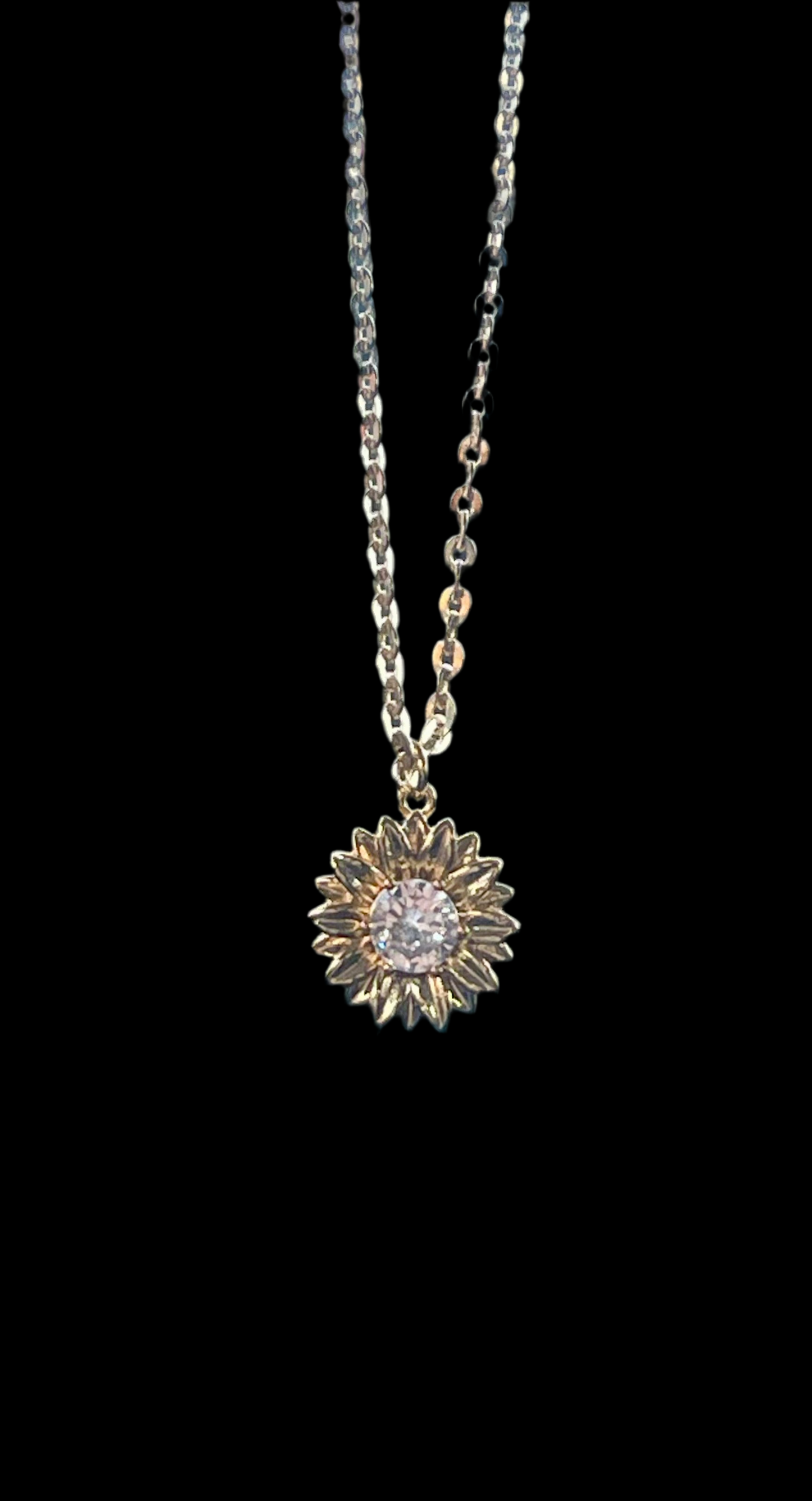 Golden Sunflower 🌻 Necklace: 14k Gold Filled Chain, CZ Center Charm & Clasp