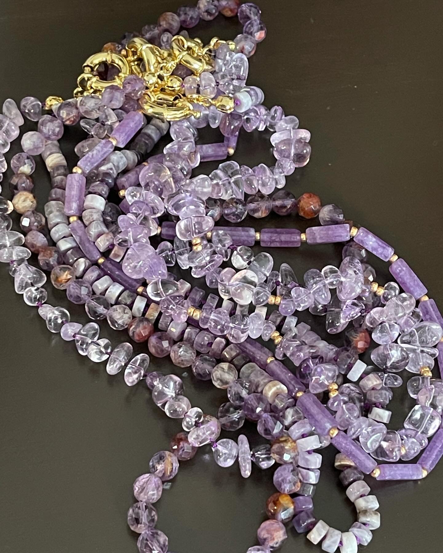 OOAK Amethyst & Gold Necklace: Nugget Style Amethyst beads & Gold Glass Accent Beads