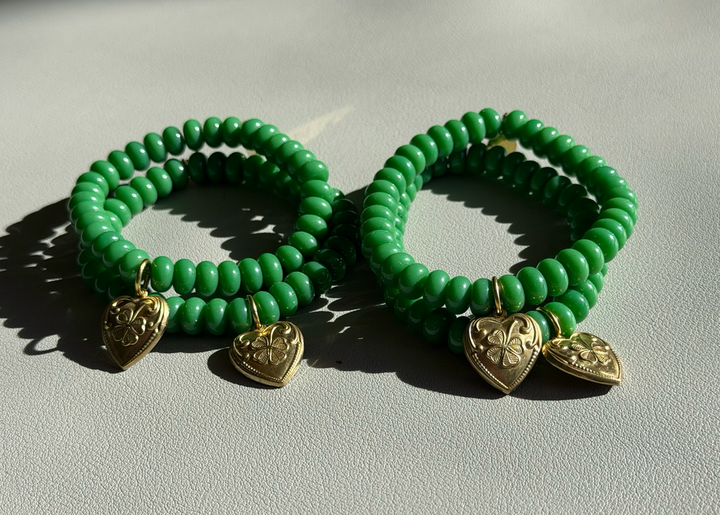 Lucky You Bracelet: Acrylic and glass beads—You choose! Also, Choose from 3 charms to make your bracelet custom 🍀