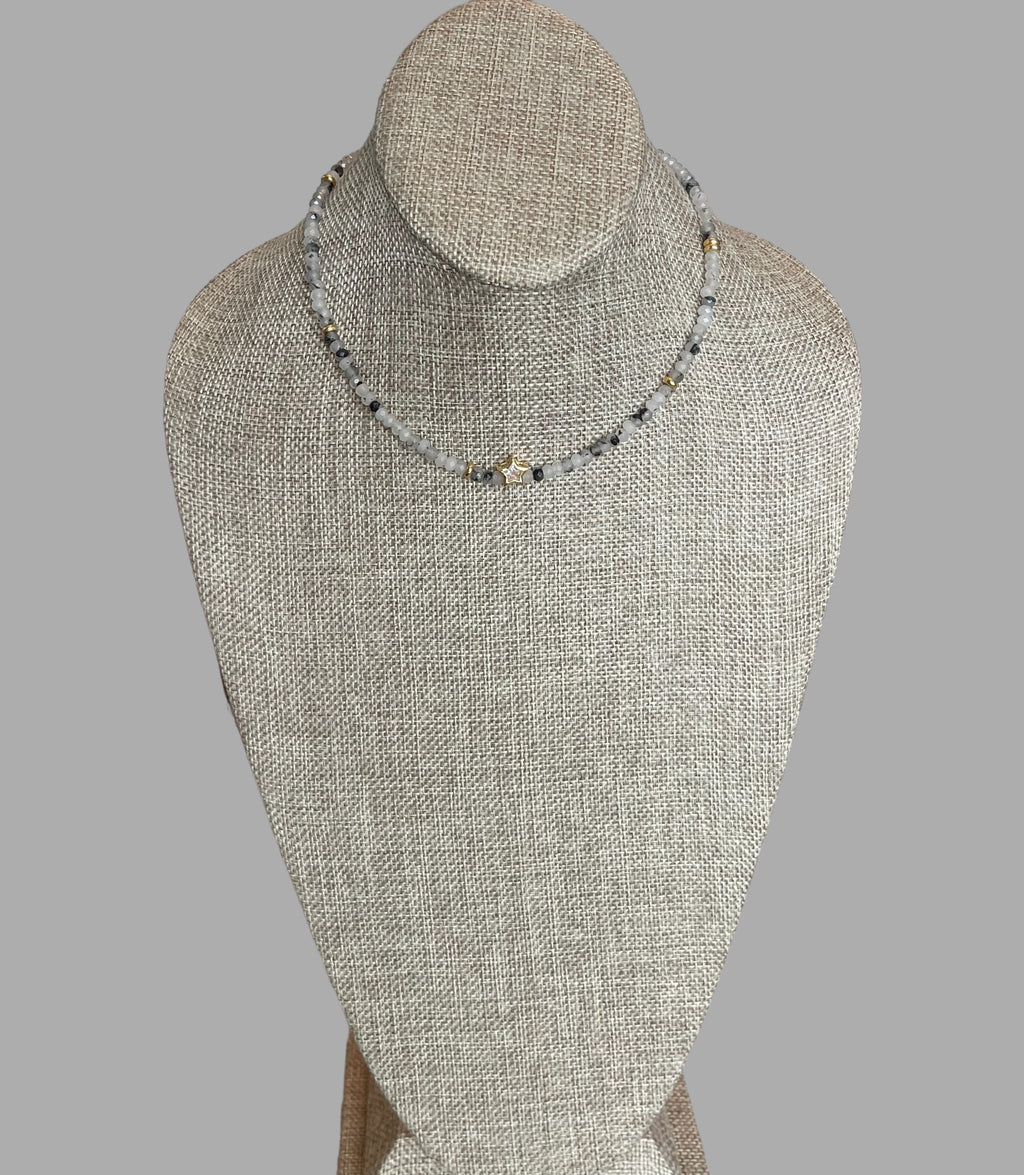 A Little Luxe Necklaces: Various natural stones in many colors, faceted, with a Bezel set Cubic Zirconia centerpiece