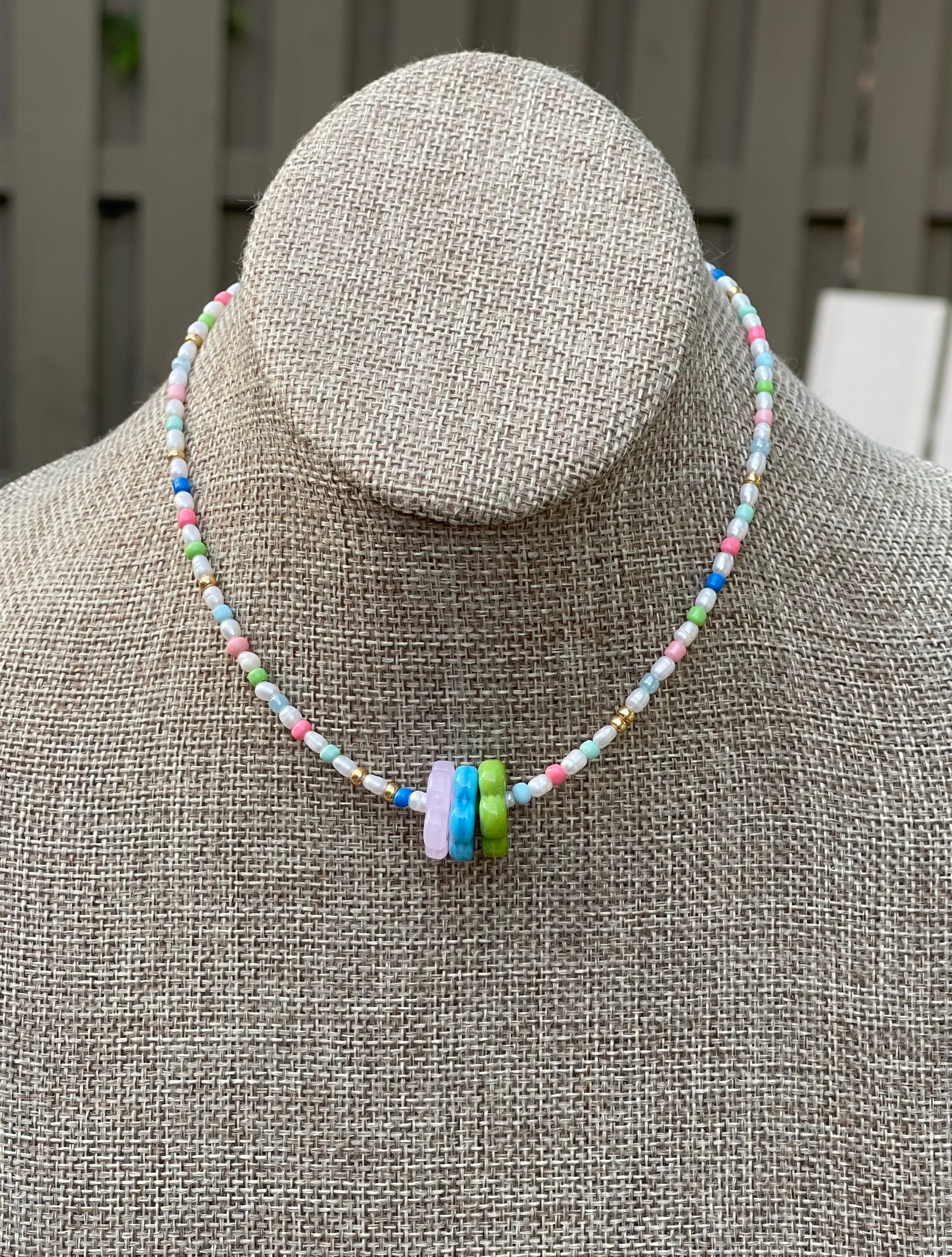 Candy Petals Necklace for Girls/Teens: Freshwater Pearls, Candy colored accents, Fun flower charms and gold clasp and extender