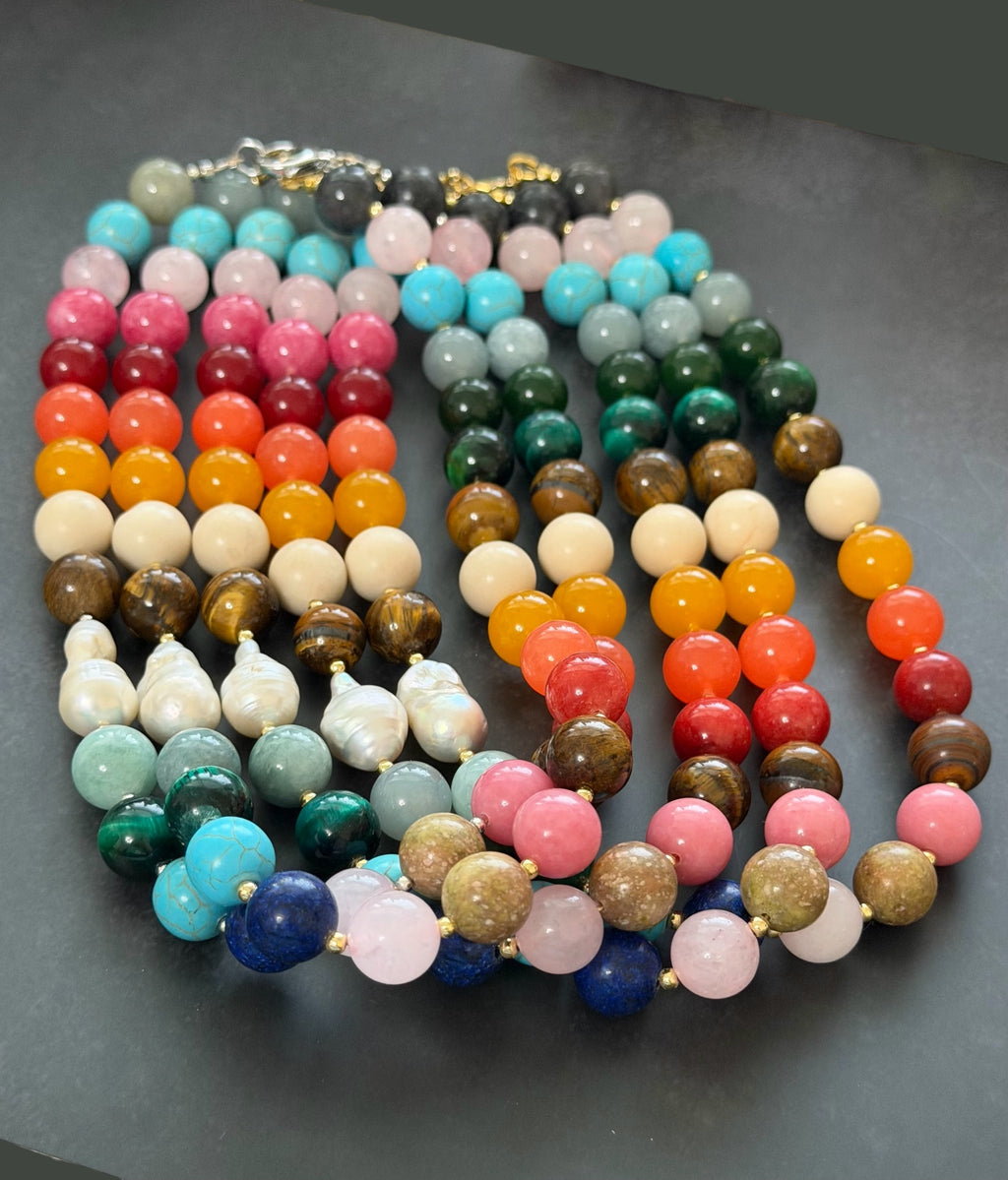 The Storyteller Necklace: Multi-Color Gemstones with a Baroque Pearl