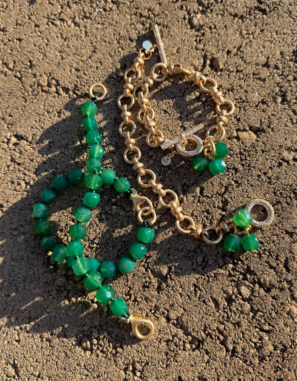 The Green Onyx Pavé Toggle Bracelet: Brushed Gold