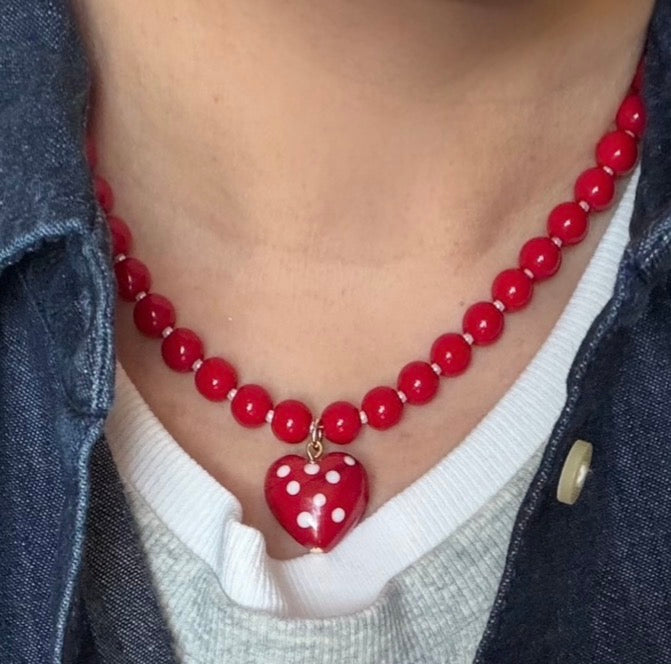 Polka Dot Heart Necklace: All glass beads and Pendant 2 Bead Options to choose from