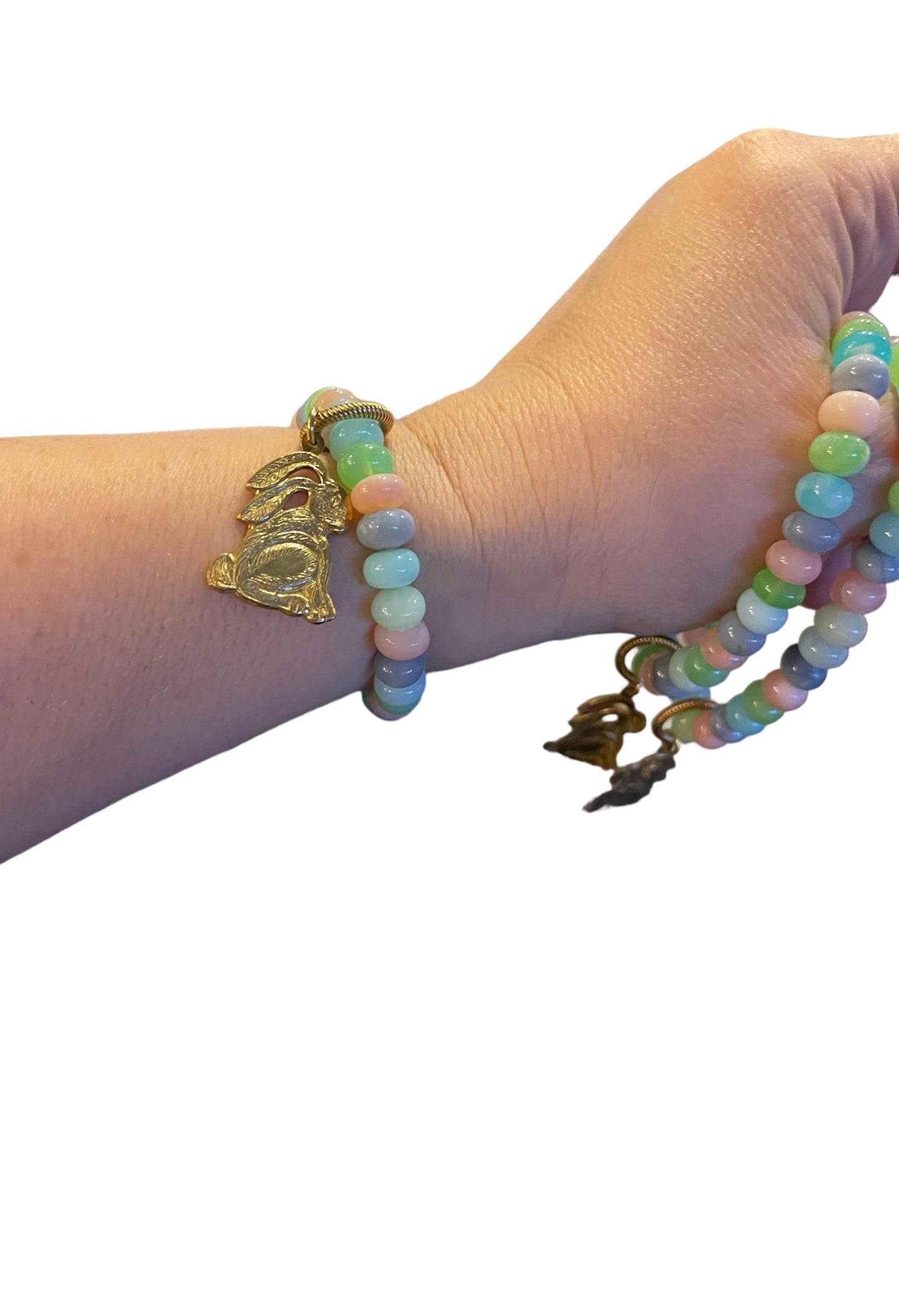 Easter Candy Opal Bracelet w Solid Brass Bunny Charm