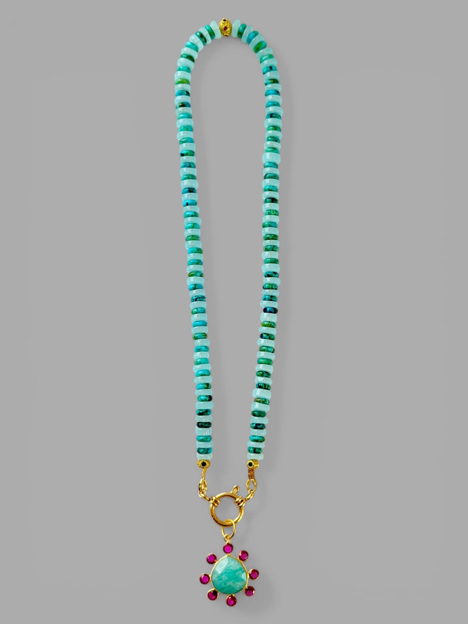 The Island Bloom Necklace: Aquamarine and Green Turquoise w/ an Amazonite pendant OOAK