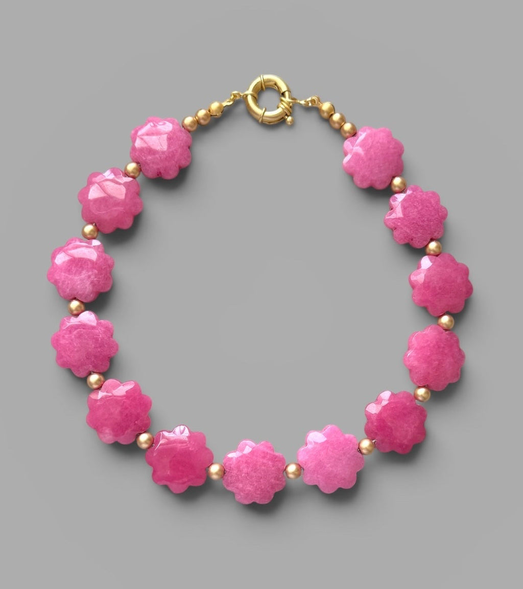 The Rosabella Necklace: Rose pink Jade with matte gold