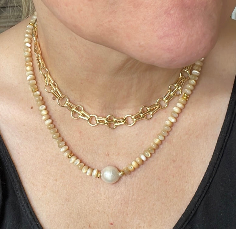 Toasty Pearl Necklace Smaller Beads