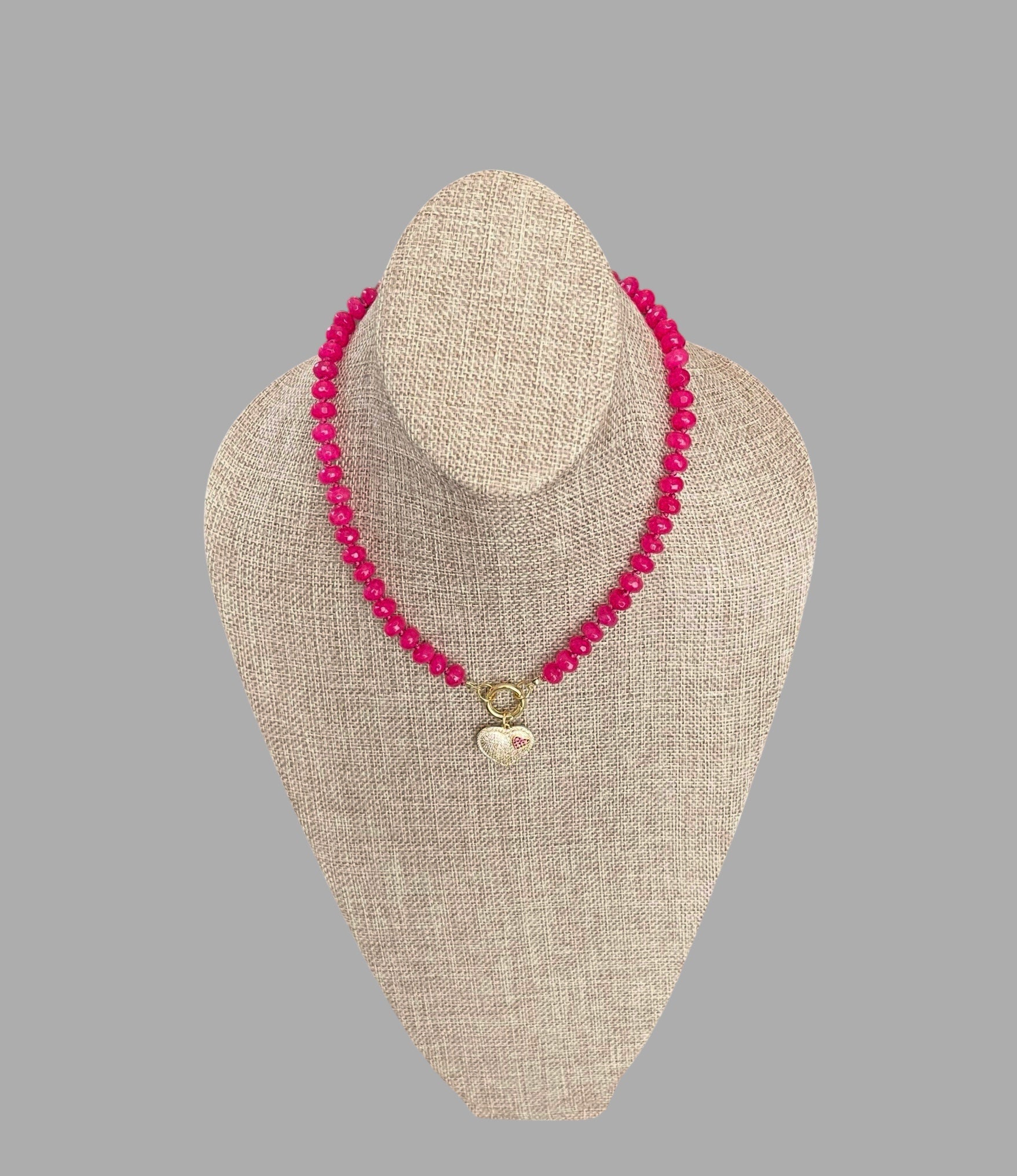 Falling for Fuchsia Necklace: Natural fuchsia crackle Quartz softly faceted Hand knotted beads w/2 Charms 🩷🔒