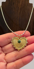 The Sierra Necklace: OOAK Sterling Silver rice shaped chain with a gold heart pendant sporting a genuine turquoise stone centerpiece
