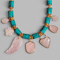 Good Fortune Necklace: Inlaid Turquoise with Rose Quartz Charms