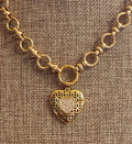 Elysian Gold Necklace: A timeless chain style w/a round clasp/charm holder, classic heart pendant OOAK