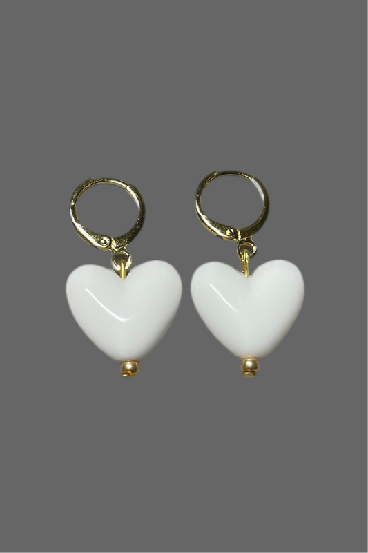 Kindred Colors White Heart Earrings: White acrylic heart dangle earrings with gold huggie🤍🤍