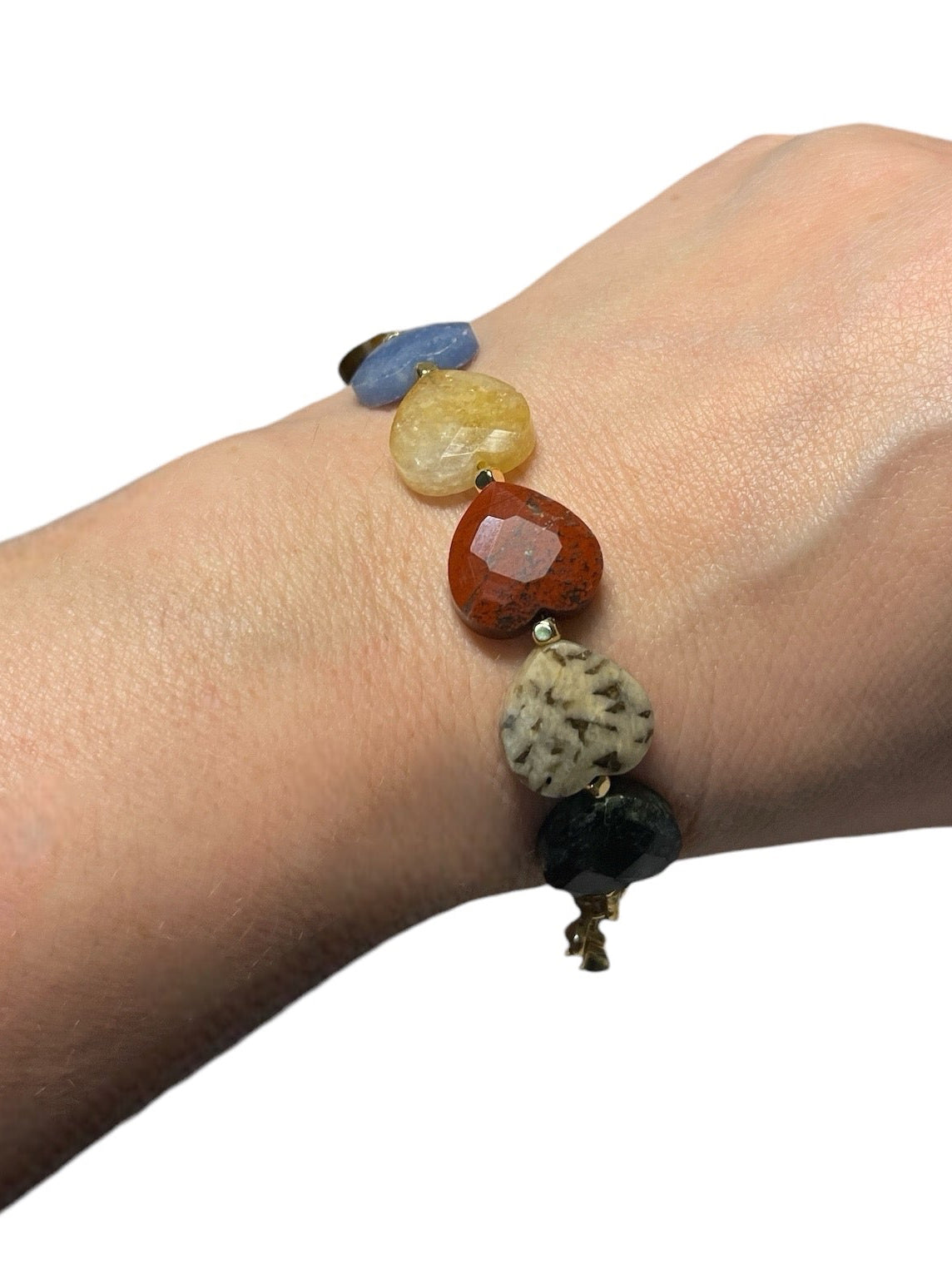 The Stone Mountain Bracelet: Mixed Natural Stone Faceted Heart Beads with Gold or Silver Accents