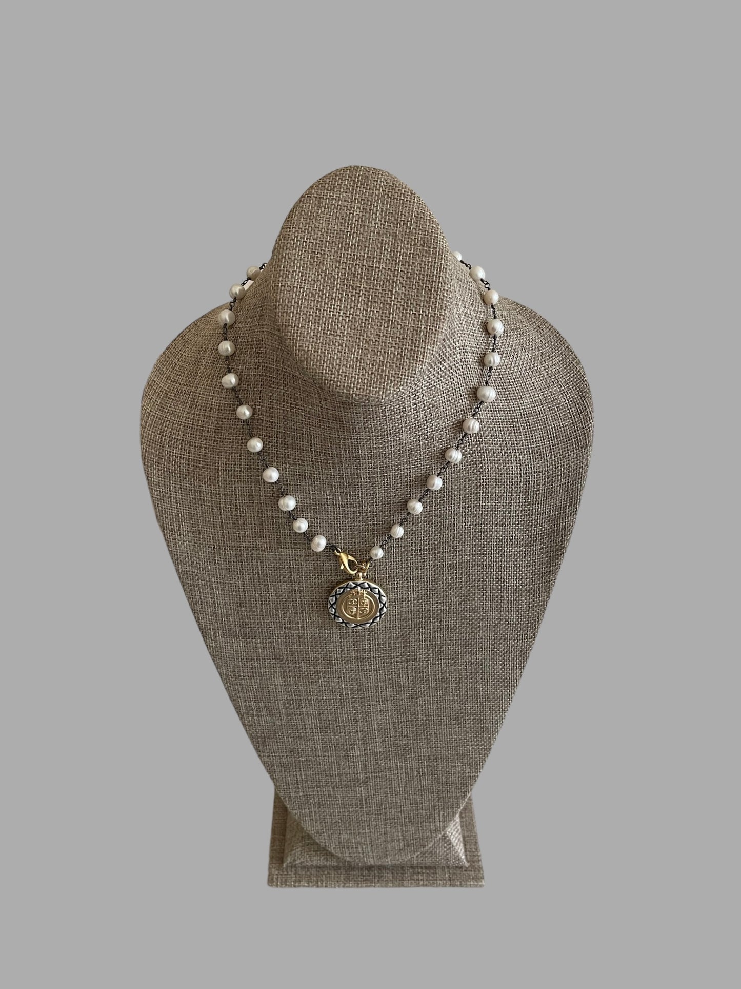 Chanel Vibes Coin Necklace: Freshwater Pearl Chain w Chanel Inspired Coin Charm OOAK!