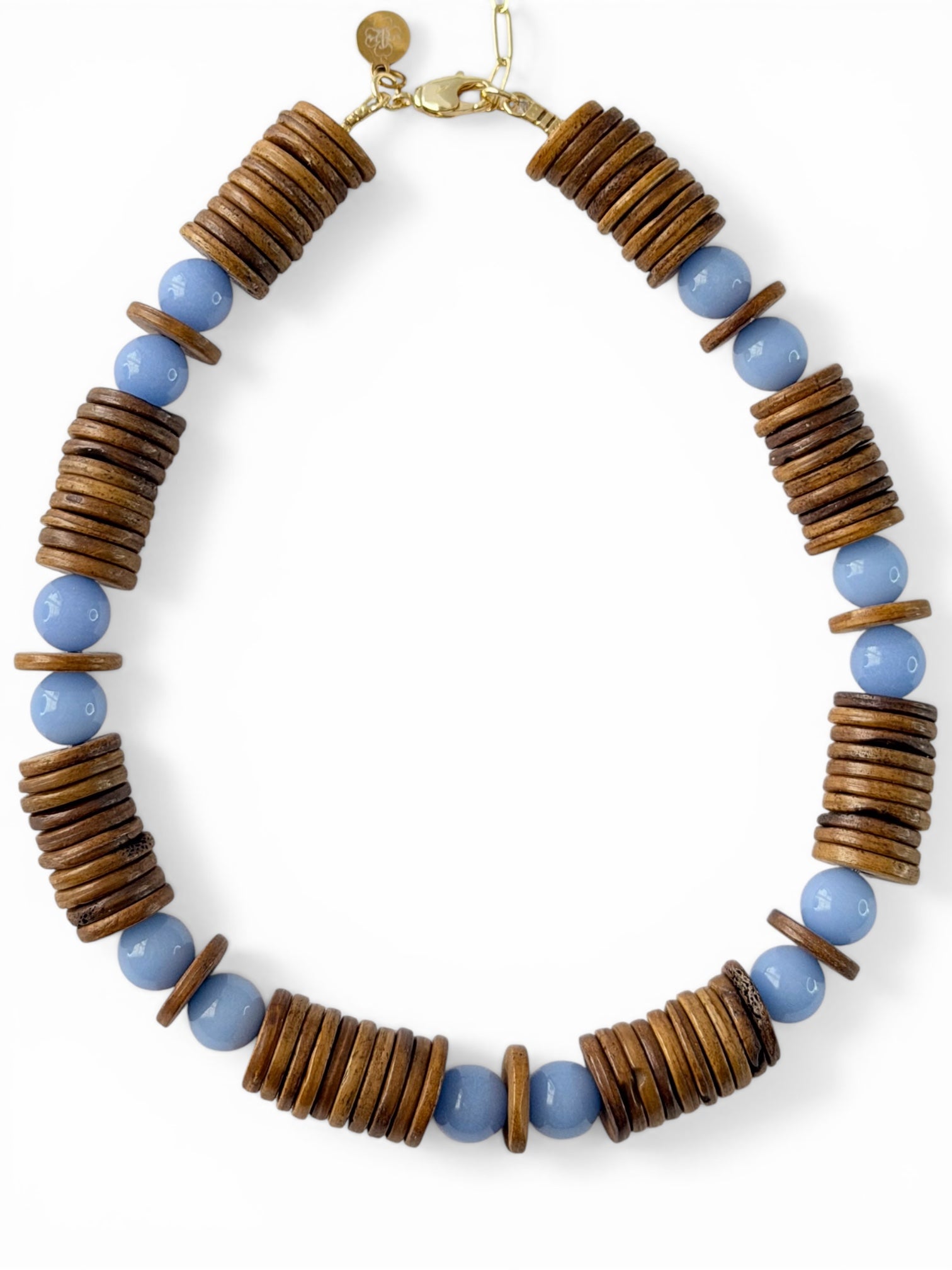 Bone & Blue Necklace: Handmade Bone Beads (Nepal) and Mexican Blue Argonite (Rare)