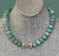 Sage Serenade Necklace OOAK: Sage green hand carved gemstones Hand-knotted on silk