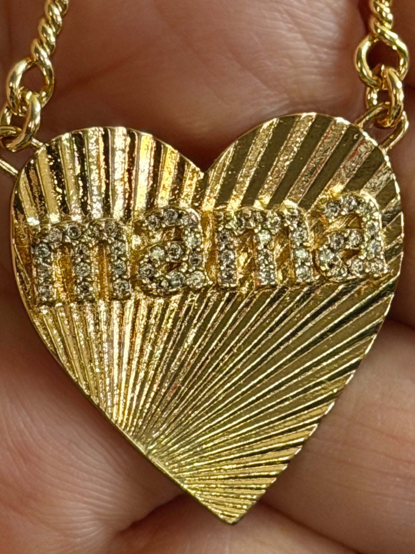 Mama’s Heart of Gold Necklace: Tarnish resistant treatment included