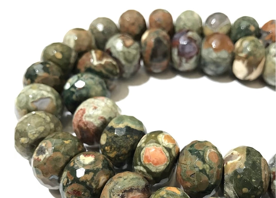 Queensland Rhyolite aka Australian Rainforest Jasper Necklace: Stunning Gemstone beads•Textured gold toggle clasp