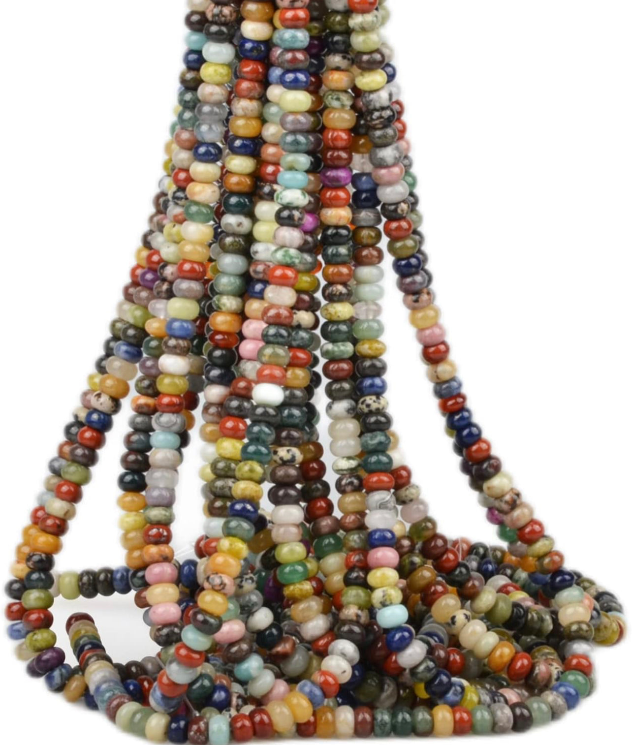 Colors of Love Necklace: Mixed Variety of Natural Stones with a Gold Heart Centerpiece