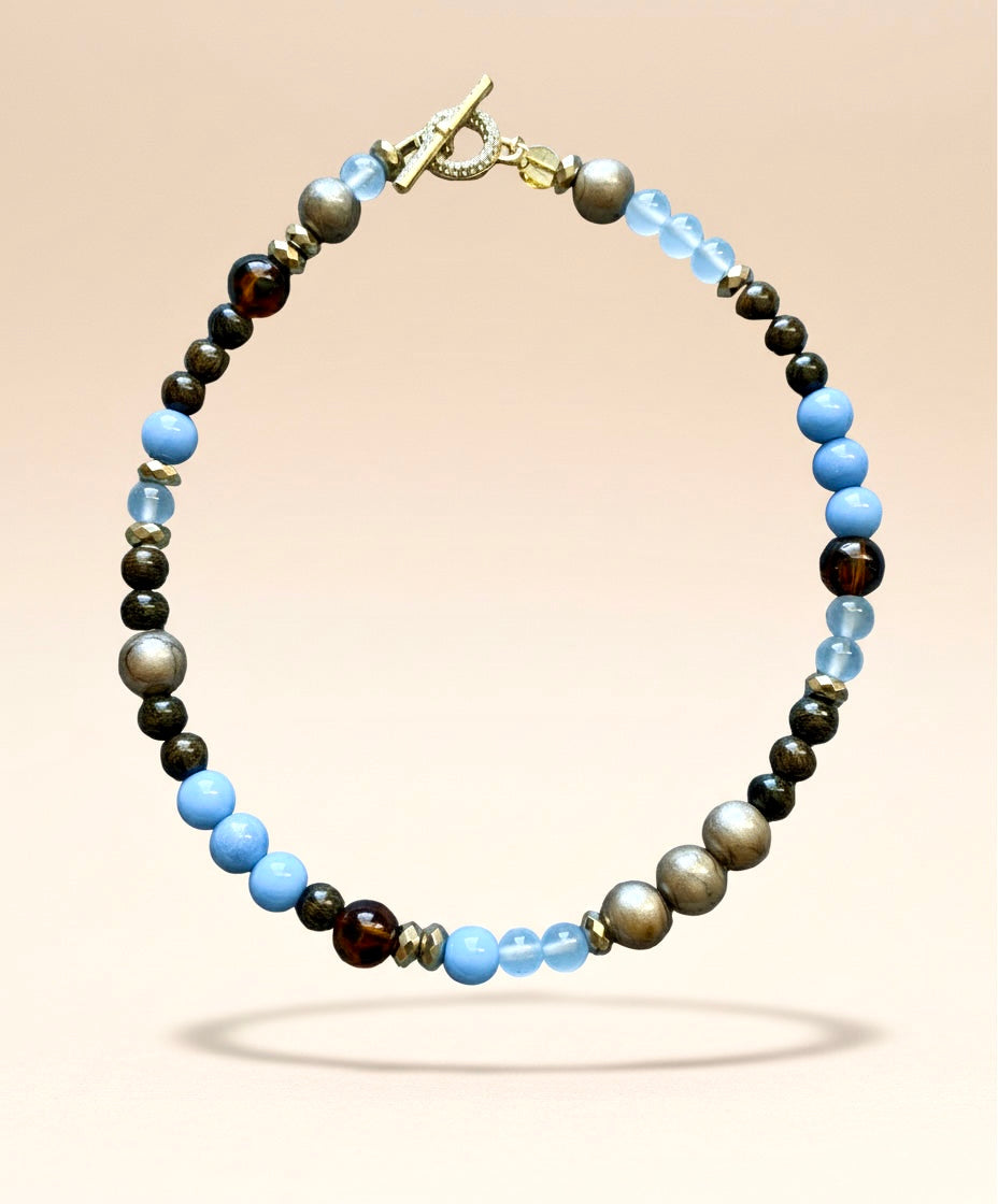 Ash & Sky Necklace: Warm & Cool collide in this Mixed Gemstone design