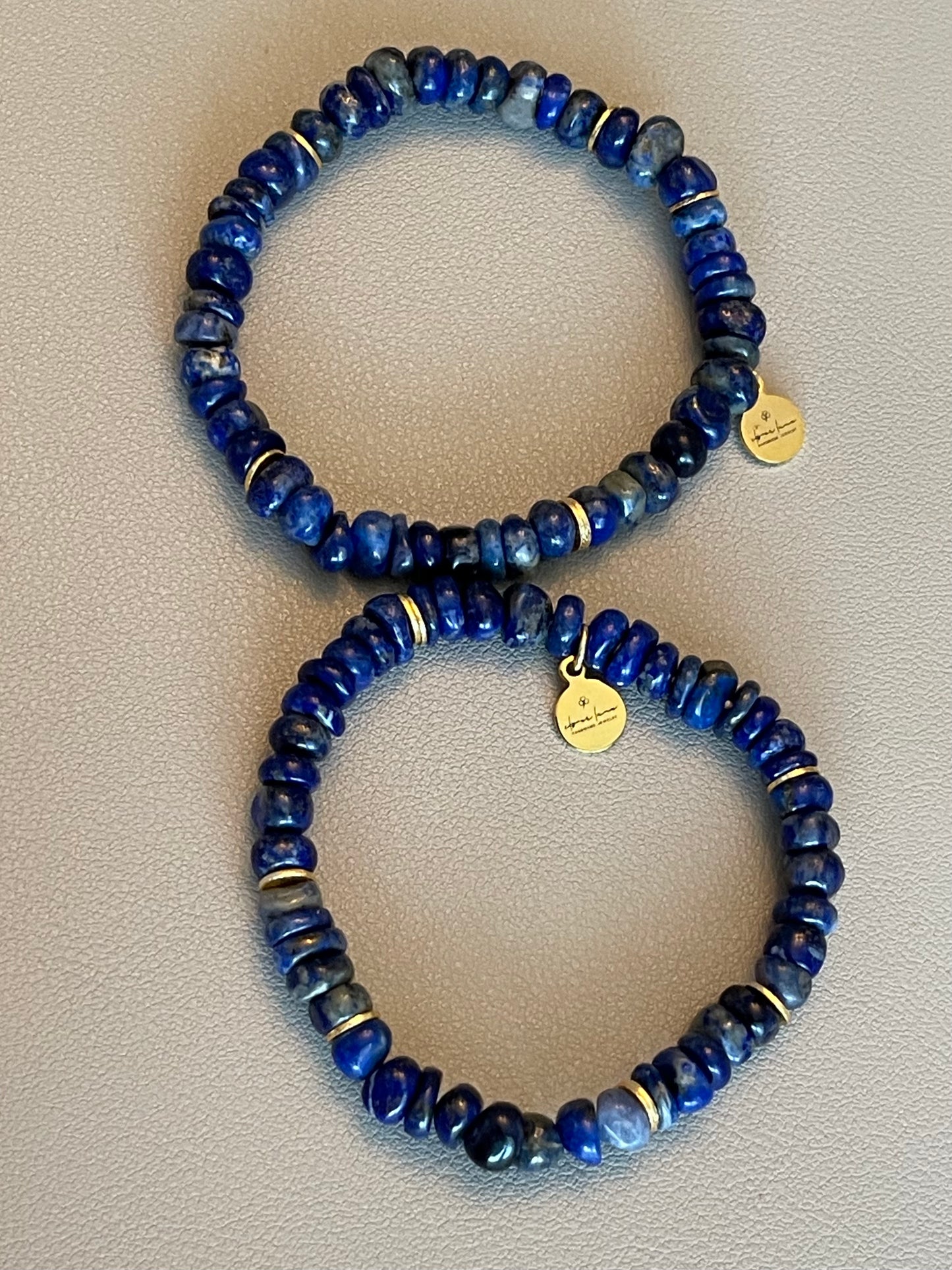 Lapis Love Stretch Bracelet: Lapis Lazuli Stones w Gold Accents (Silver available also!)