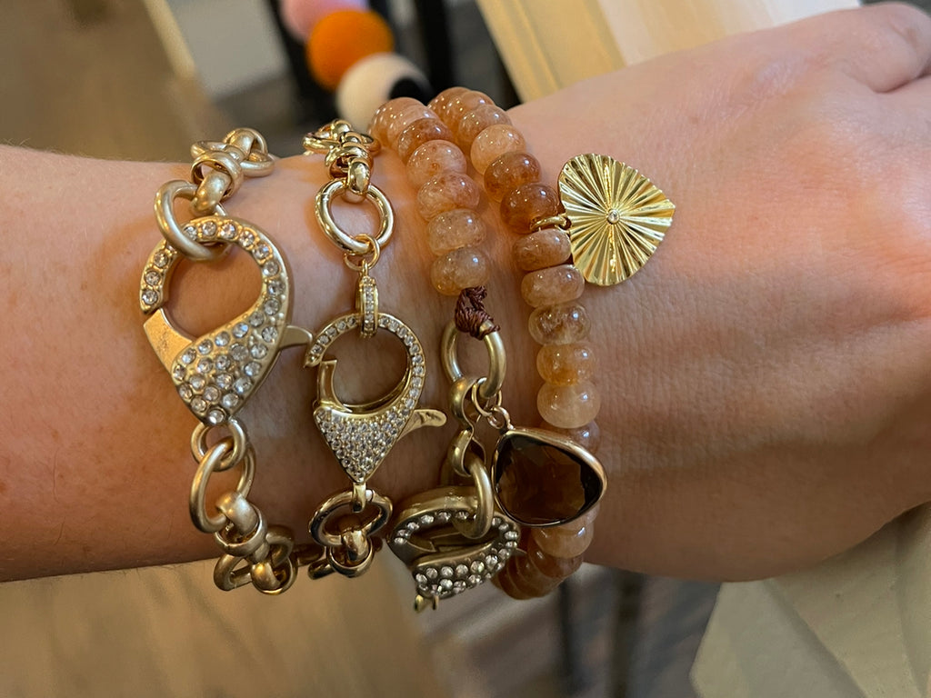 The Golden Bracelet: Yellow Topaz Stone Bracelet w Gold Filled Clasp and Charm