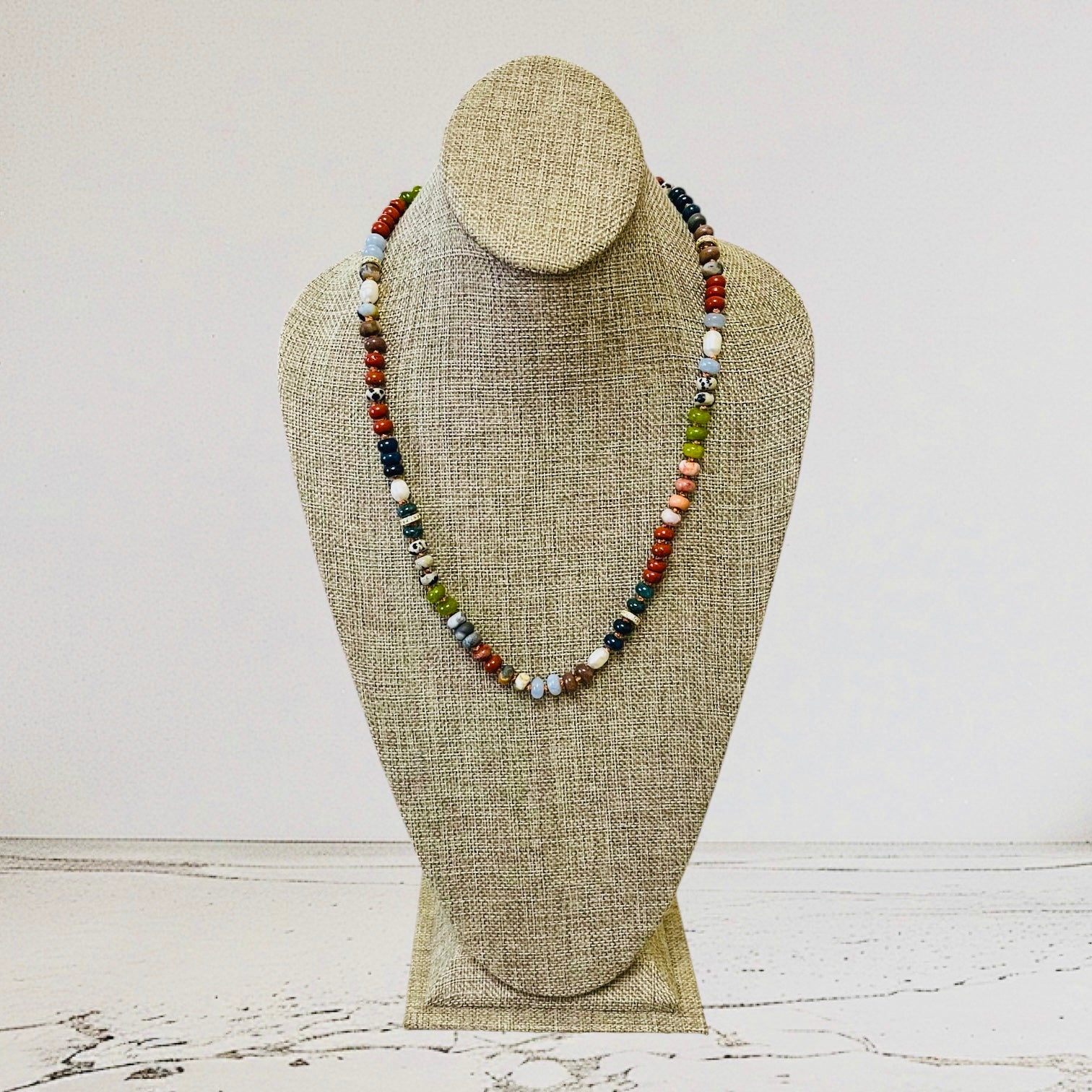 Reel Beauty 🎣 Mixed Gemstone necklace with Gold accents Gemstone fish pendant 4 options