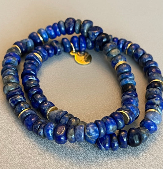 Lapis Love Stretch Bracelet: Lapis Lazuli Stones w Gold Accents (Silver available also!)