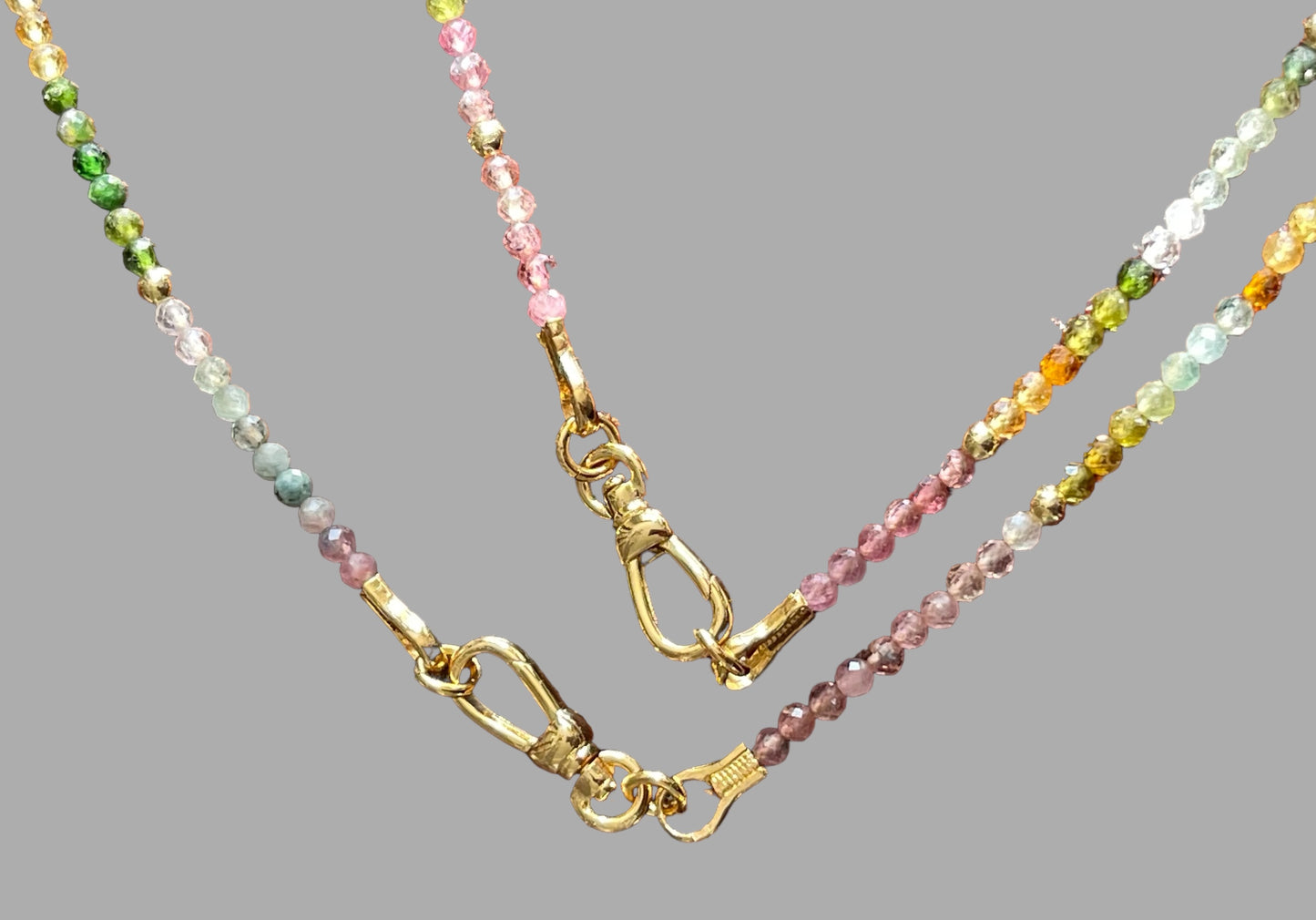 Tourmaline Padlock Necklace: Multi-Color Tourmaline Beads w Gold Accents Wear 3 Ways!