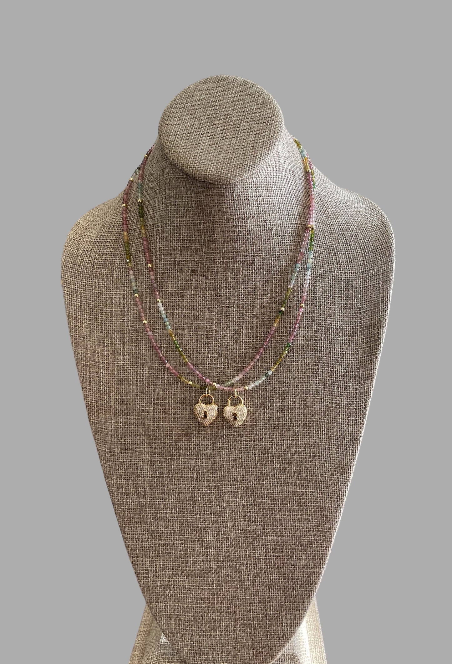 Tourmaline Padlock Necklace: Multi-Color Tourmaline Beads w Gold Accents Wear 3 Ways!