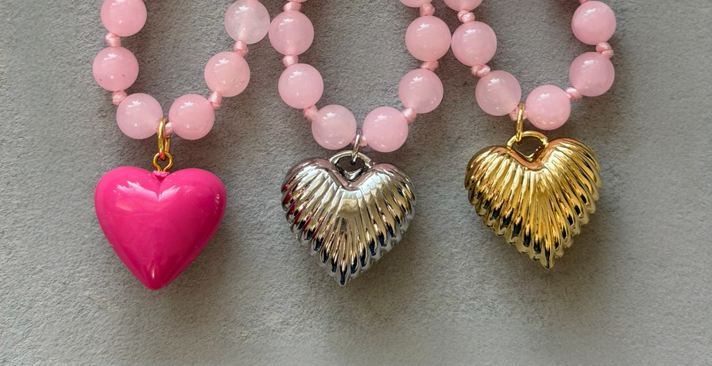 La Vie en Rose necklace: Rose Quartz round beads with choice of Heart pendant