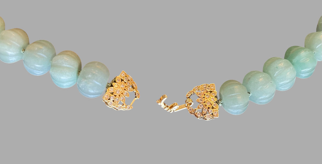 Sage Serenade Necklace OOAK: Sage green hand carved gemstones Hand-knotted on silk