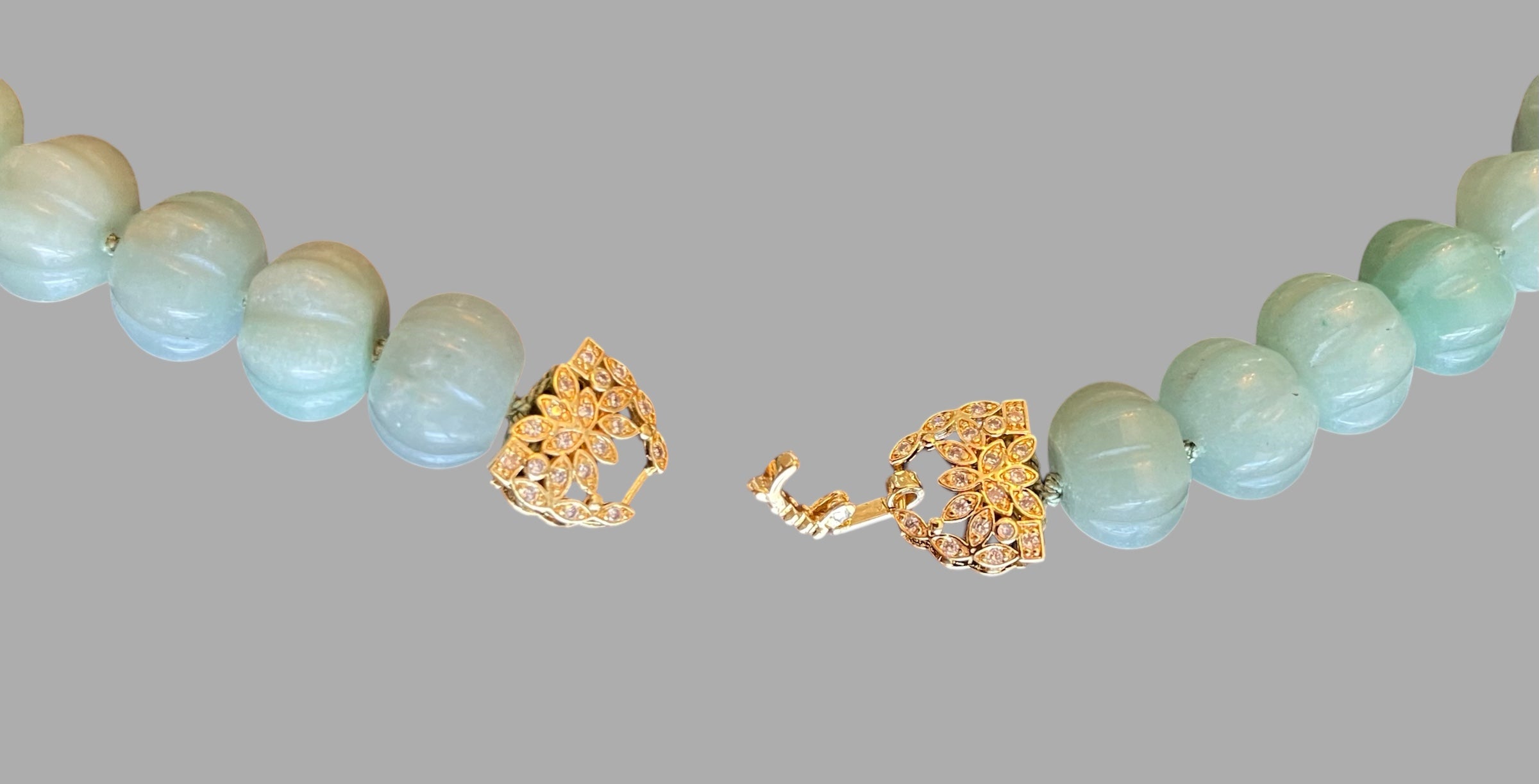 Sage Serenade Necklace OOAK: Sage green hand carved gemstones Hand-knotted on silk