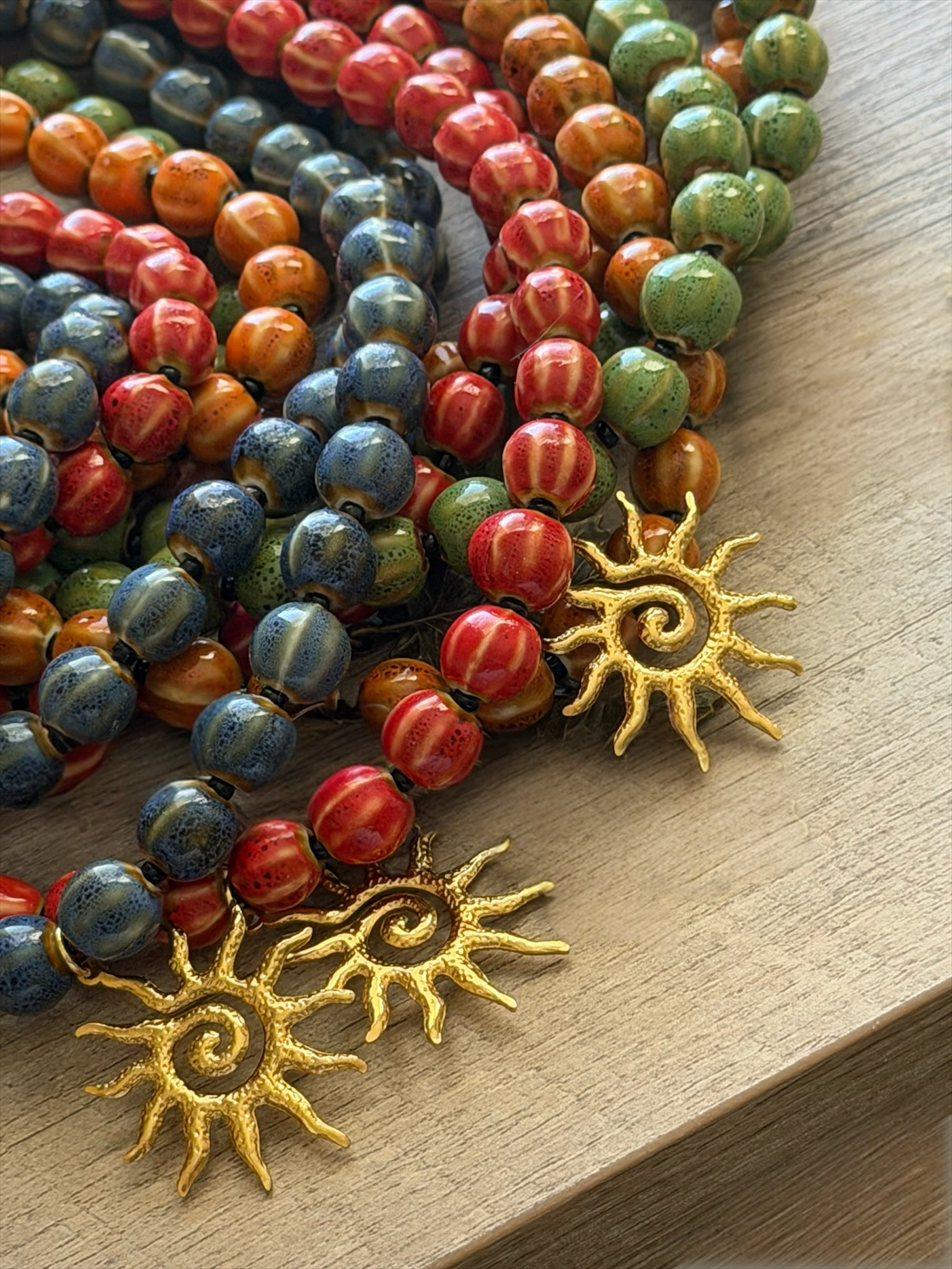 The Soleil Ceramic Necklace: 4 Color Choices Gold Sun Pendant