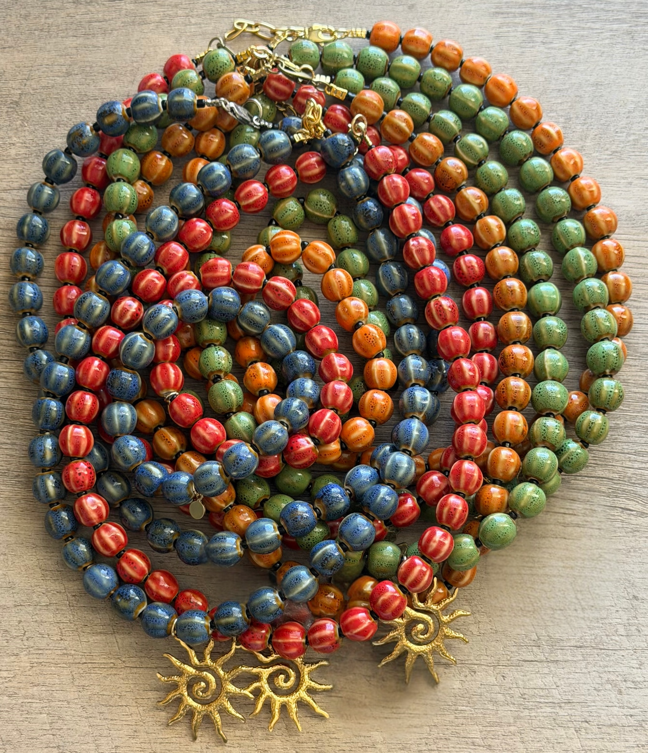 The Soleil Ceramic Necklace: 4 Color Choices Gold Sun Pendant