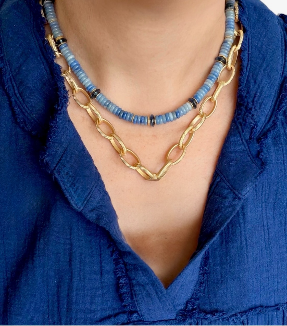 Blue Horizon Necklace: Blue Aventurine and London Blue Topaz accented with gold or silver