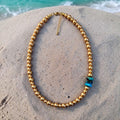Golden Cove Necklace: Matte golden Hematite beads with a pop of natural Turquoise OOAK