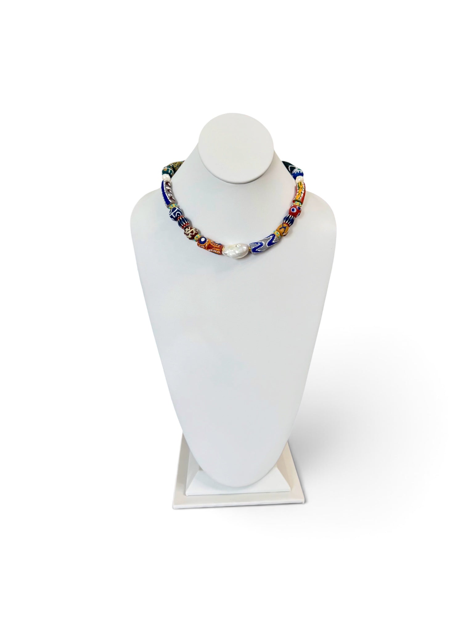The Wanderer: Hand painted glass, Baroque pearls, gold accents OOAK