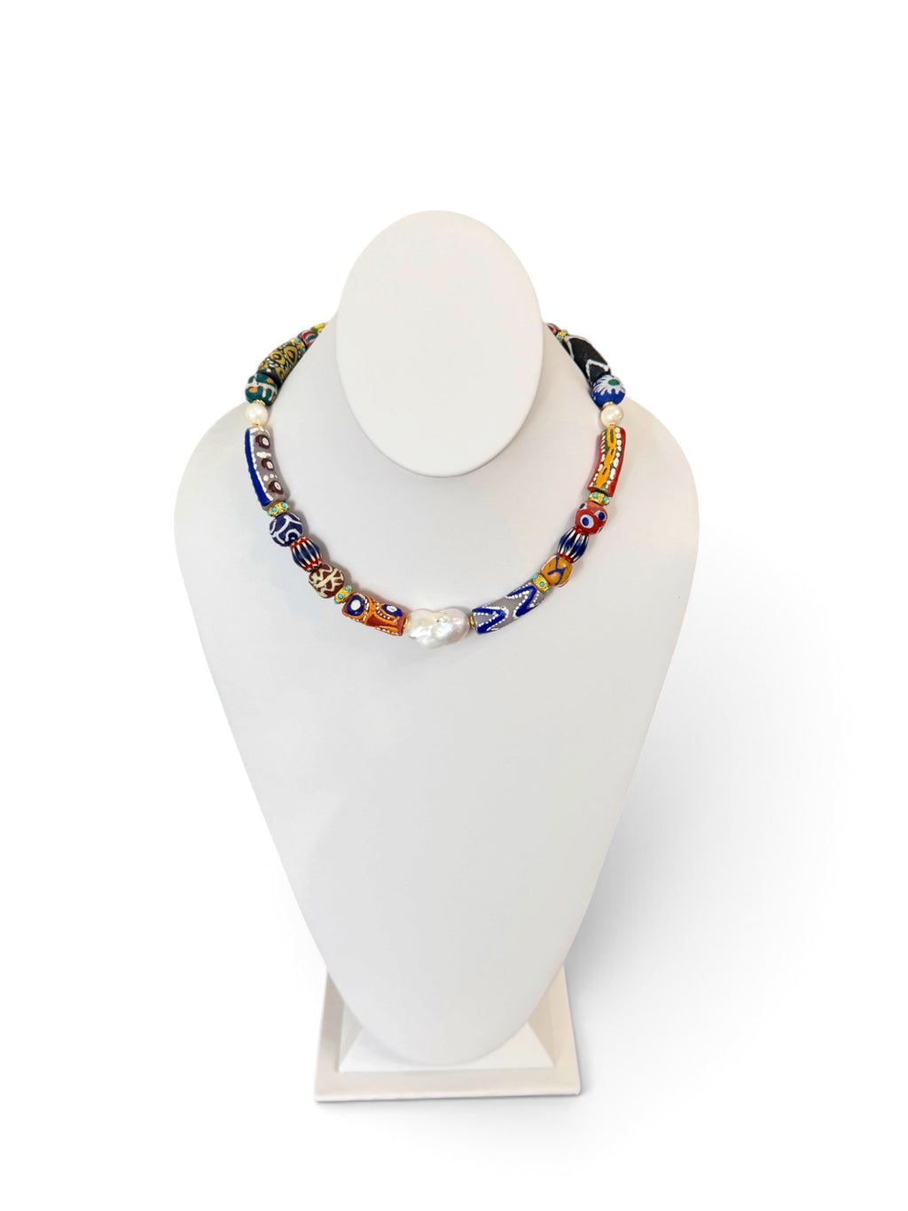 The Wanderer: Hand painted glass, Baroque pearls, gold accents OOAK