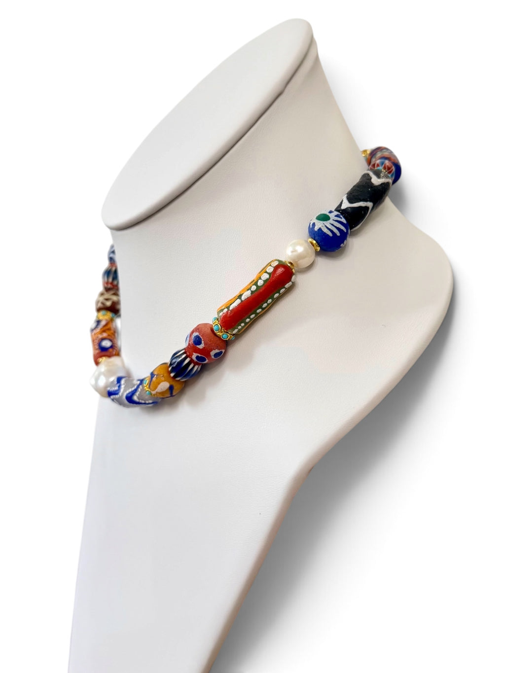 The Wanderer: Hand painted glass, Baroque pearls, gold accents OOAK
