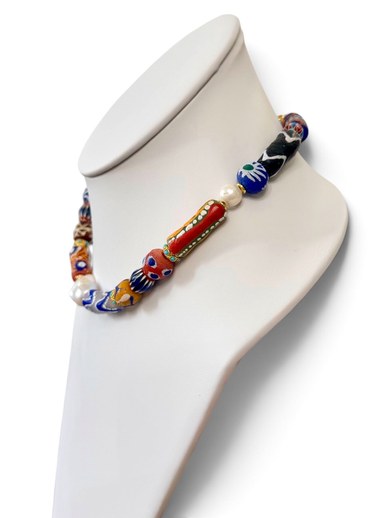 The Wanderer: Hand painted glass, Baroque pearls, gold accents OOAK