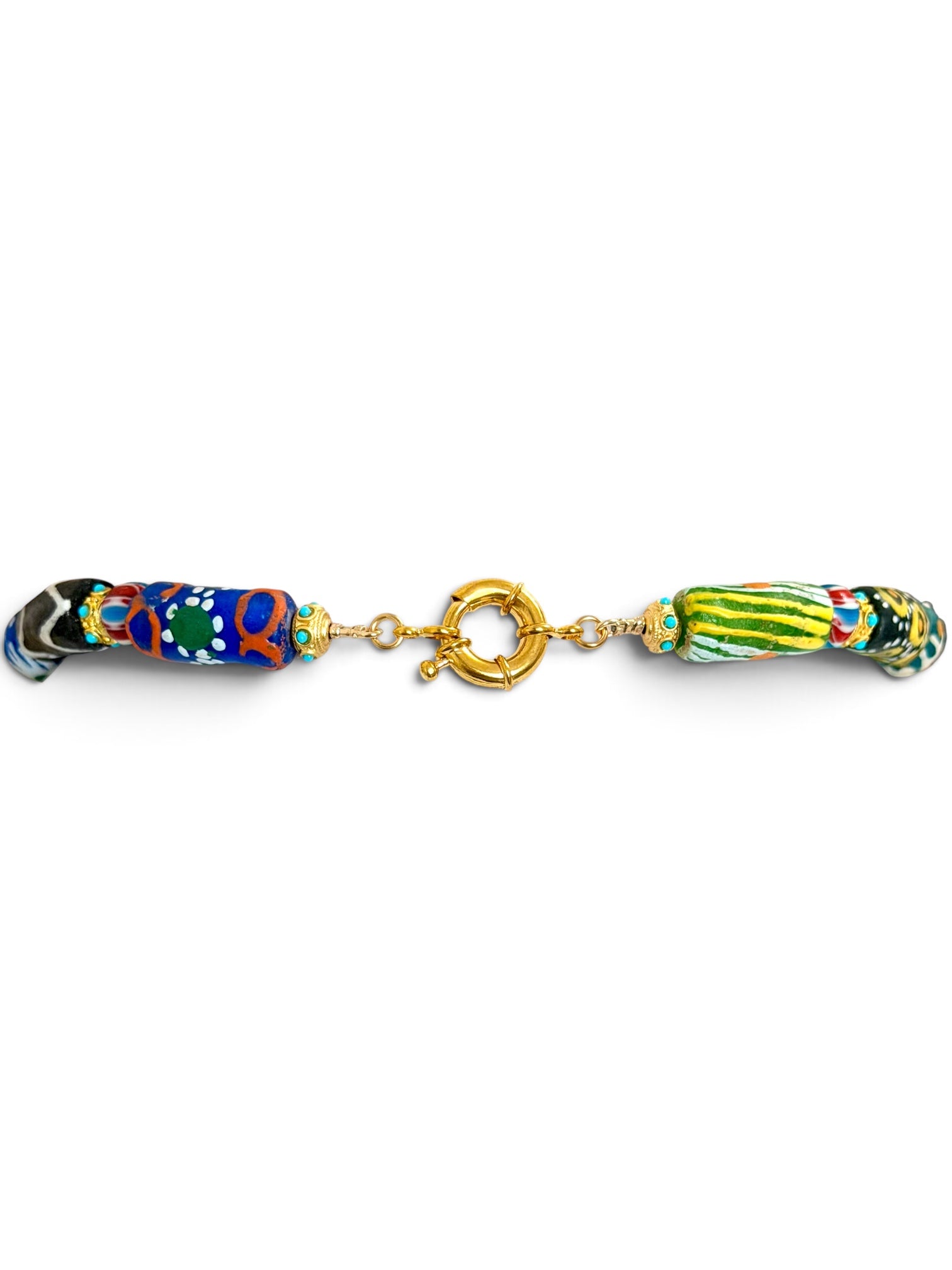 The Wanderer: Hand painted glass, Baroque pearls, gold accents OOAK