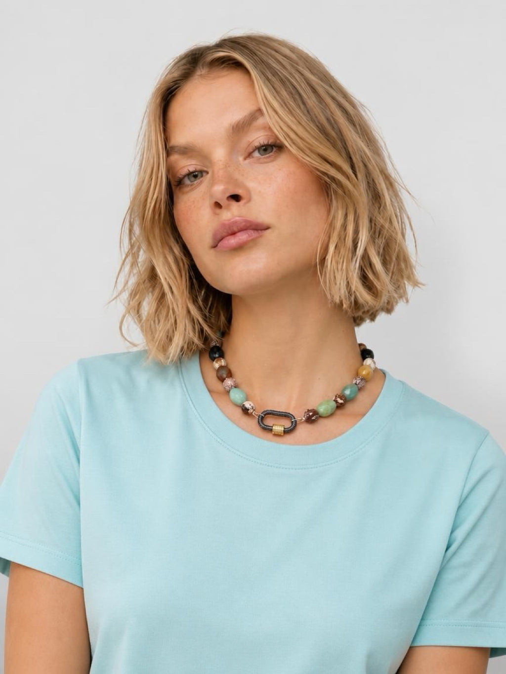 Wild Terrain Necklace: Faceted Amazonite, Wild Buffalo Turquoise Pavé clasp OOAK