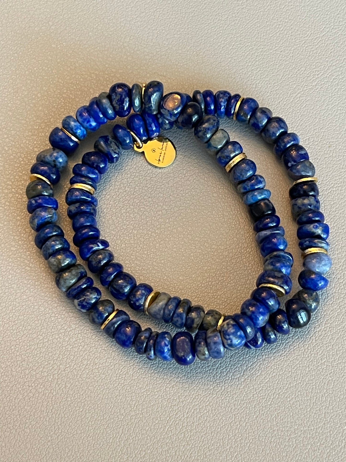 Lapis Love Stretch Bracelet: Lapis Lazuli Stones w Gold Accents (Silver available also!)