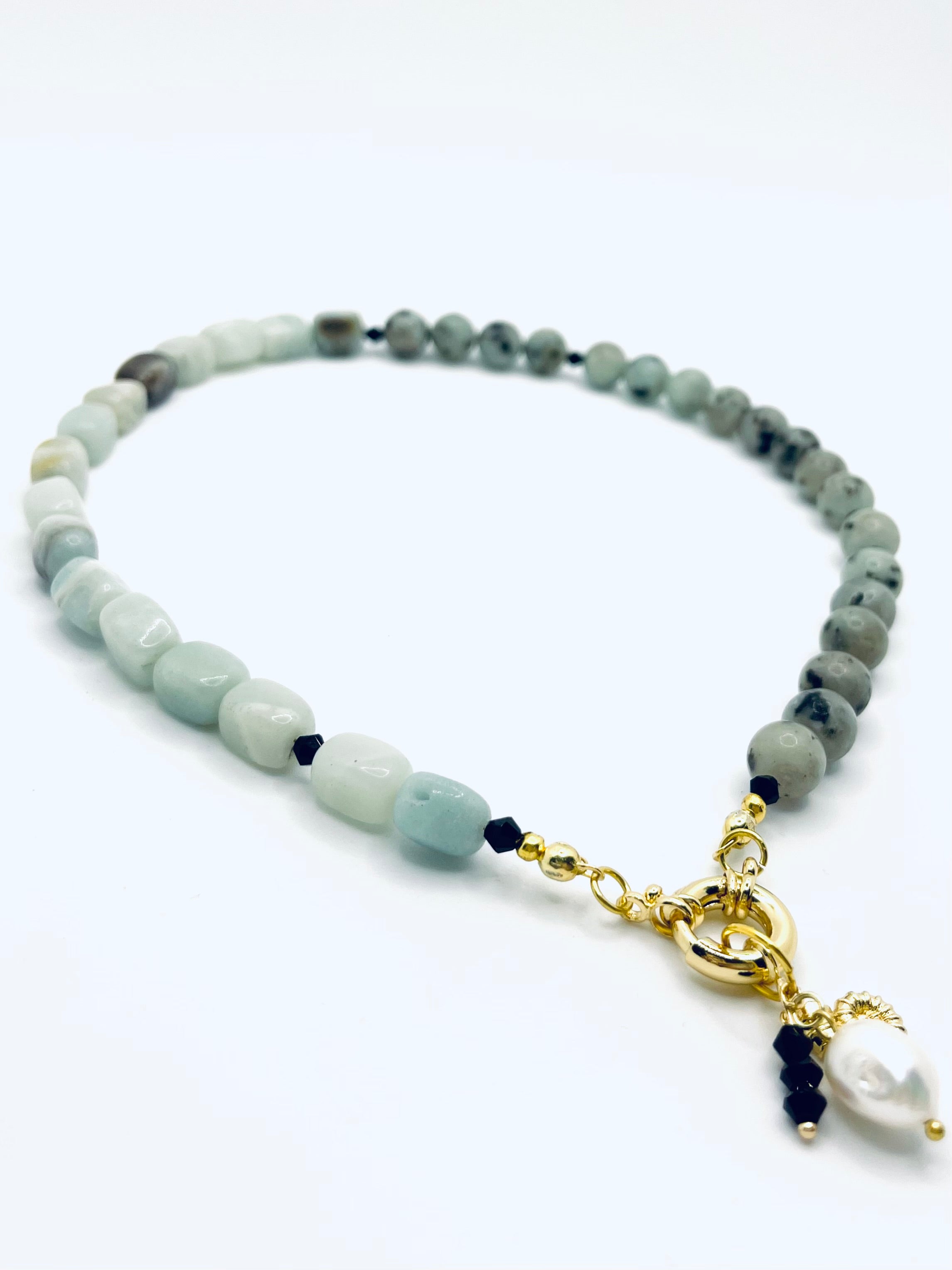 Kiwi Cutie Necklace: OOAK Amazonite and Kiwi Jasper with Charms